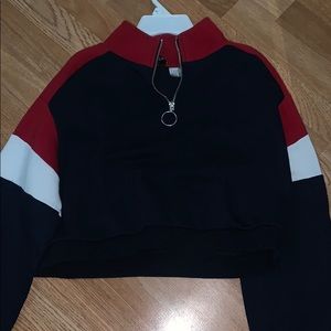 cropped zip up crew neck